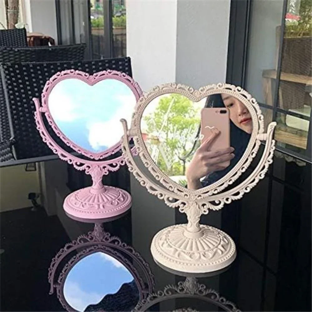 7-Inch Lovely Heart Mirror 360 Degree Rotation Double Sided Magnifying Makeup